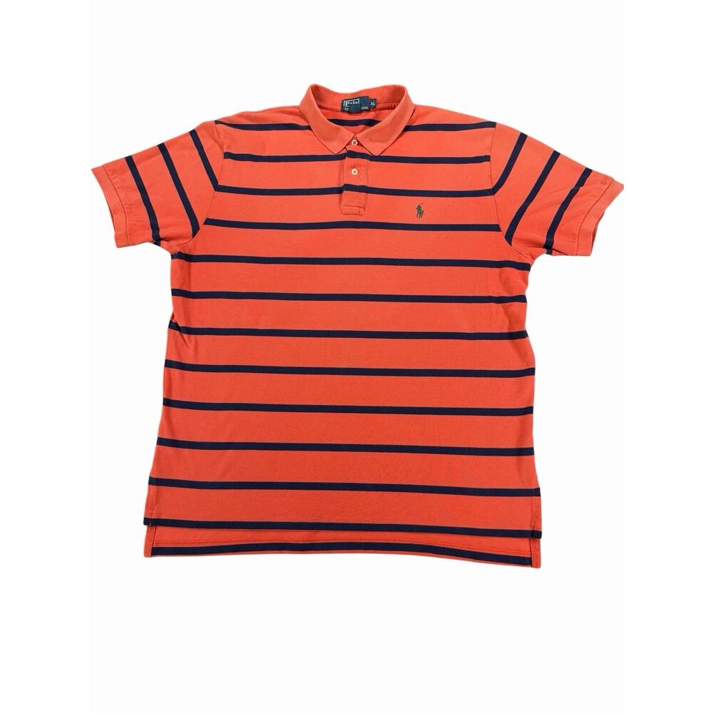 Polo Ralph Lauren Men's XL Orange Blue Striped Shirt Cotton Pony Logo